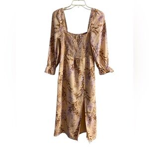 House Of Harlow 1960 linen blend midi dress  floral smocked Medium